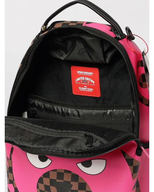 Sprayground Pink Bear Shark Saffiano Faux Leather Backpack for men