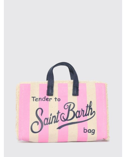 Mc2 Saint Barth Pink Striped Cotton Canvas Bag