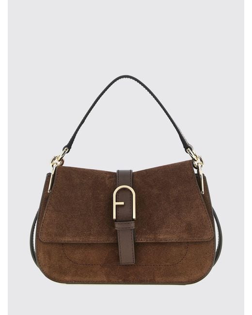 Furla Brown Flow Mini Leather Shoulder Bag With Adjustable Strap