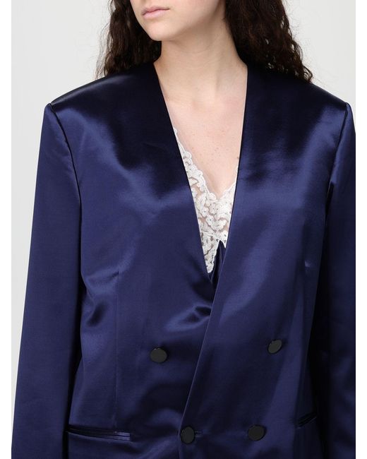 Alberta Ferretti Blue Double-Breasted Satin Blazer