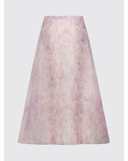 Alberta Ferretti Pink Organza Midi Skirt With Floral Print