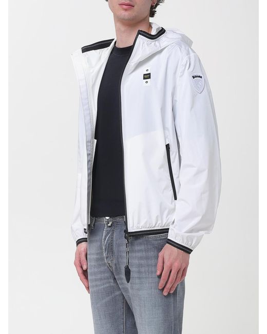 Blauer White Hooded Polyester Windbreaker for men