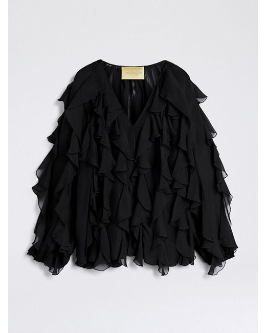 Momoní Black MomonÌ Silk Blend Blouse With Ruffles