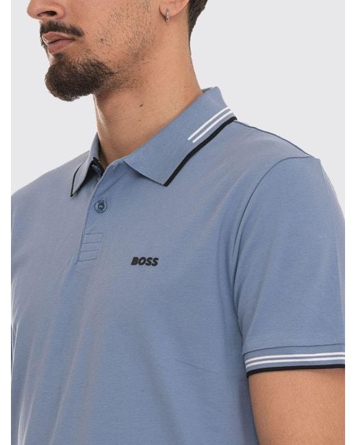 Boss Blue Cotton Polo With Logo for men