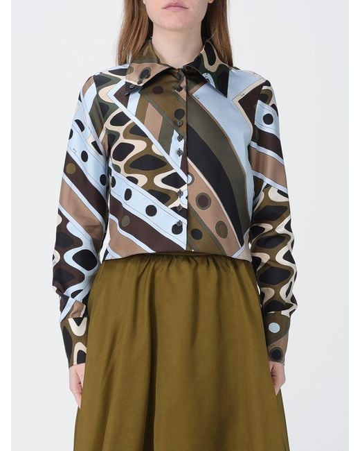 Emilio Pucci Green Silk Shirt With Graphic Print
