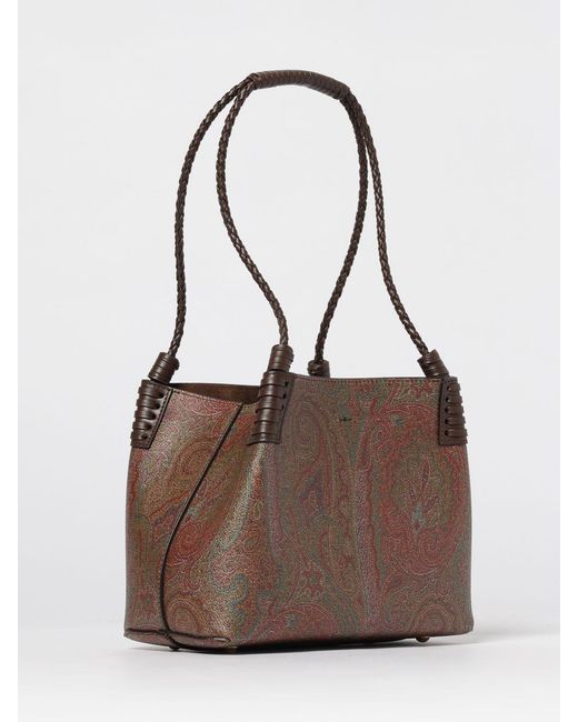 Etro Brown Libra Small Coated Cotton Paisley Jacquard Shopping Bag