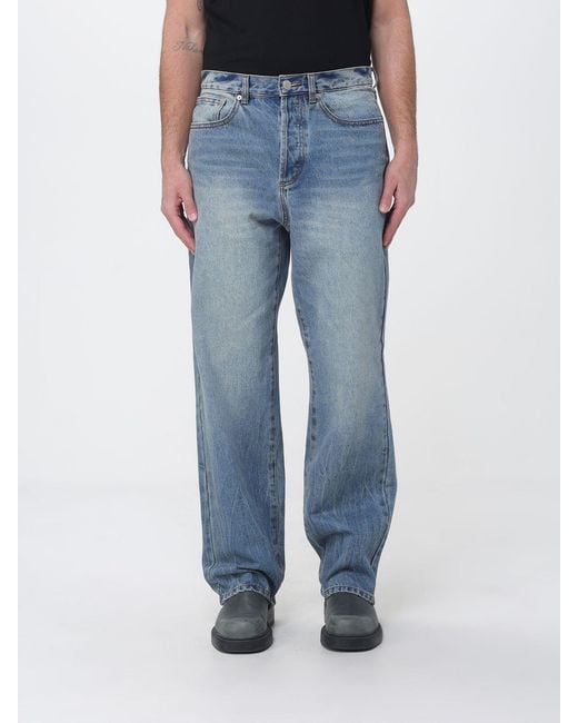 Obey Blue Cotton Wide-Leg Jeans for men