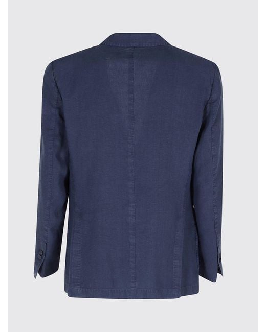 Santaniello Blue Linen Single-Breasted Blazer for men