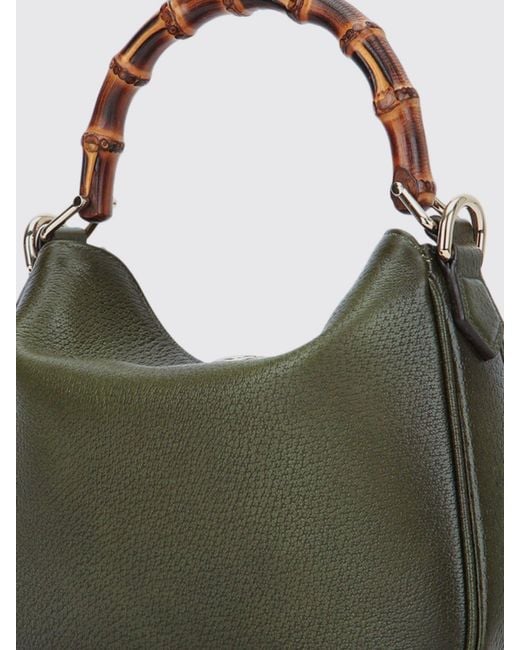 Gucci Green Diana Mini Grained Leather Bag With Bamboo Handle And Gg Logo