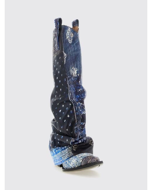 R13 Blue Trompe-L'Œil Print Leather Boots