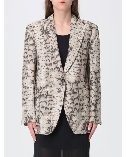 Pinko Gray Follina Snake Print Linen Canvas Blazer