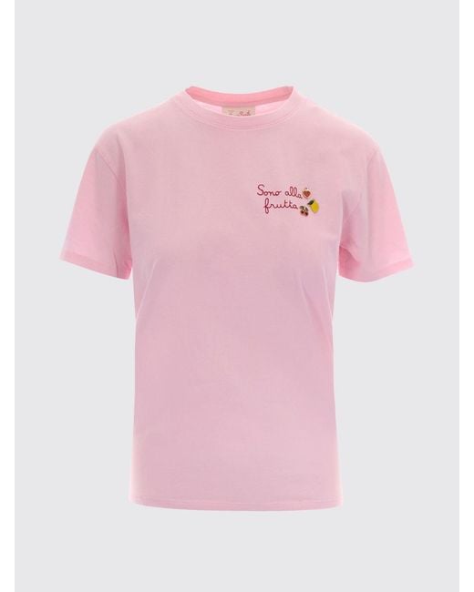 Mc2 Saint Barth Pink Crewneck Cotton T-Shirt With Graphic Print And Logo