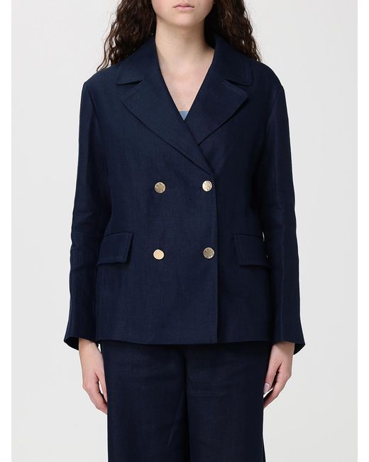 Max Mara Blue Linen Double-Breasted Blazer