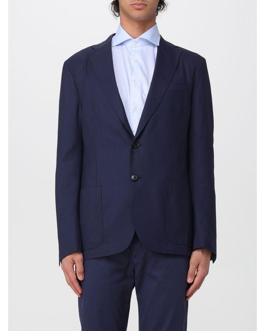 Corneliani Blue Single-Breasted Wool Blazer With Classic Lapels And Patch Pockets for men
