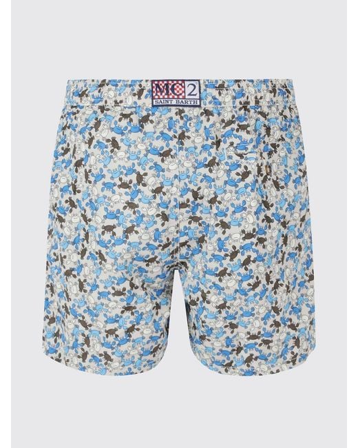 Mc2 Saint Barth Blue Graphic Print Swim Shorts With Drawstring Waist for men