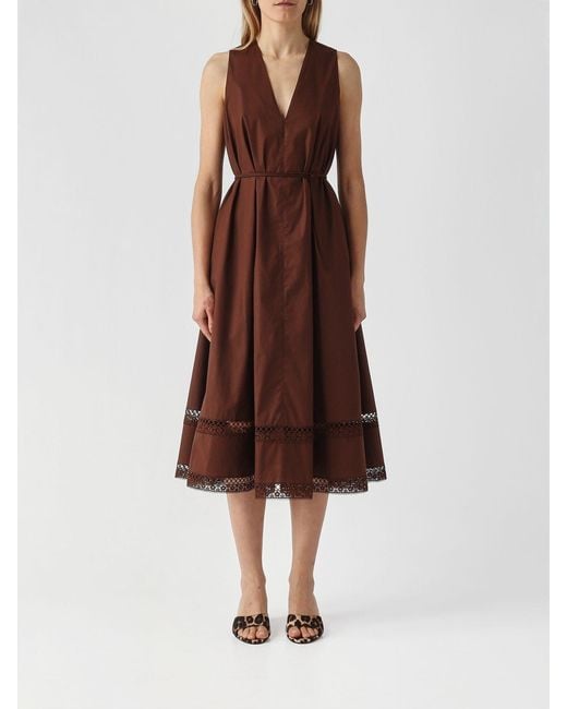 Twinset Brown Cotton Midi Dress
