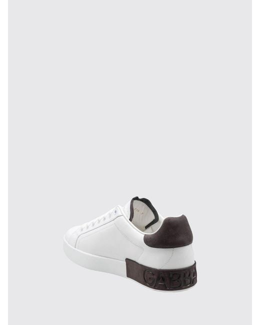 Dolce & Gabbana White Dolce &Amp Gabbana Portofino Bicolour Calfskin Sneakers With Logo for men