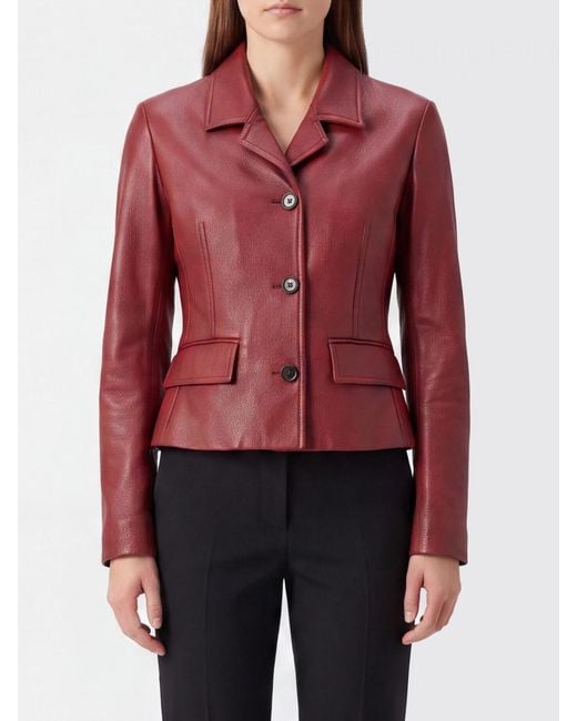 Ferragamo Red Slim Fit Single-Breasted Lambskin Leather Jacket With Lapels