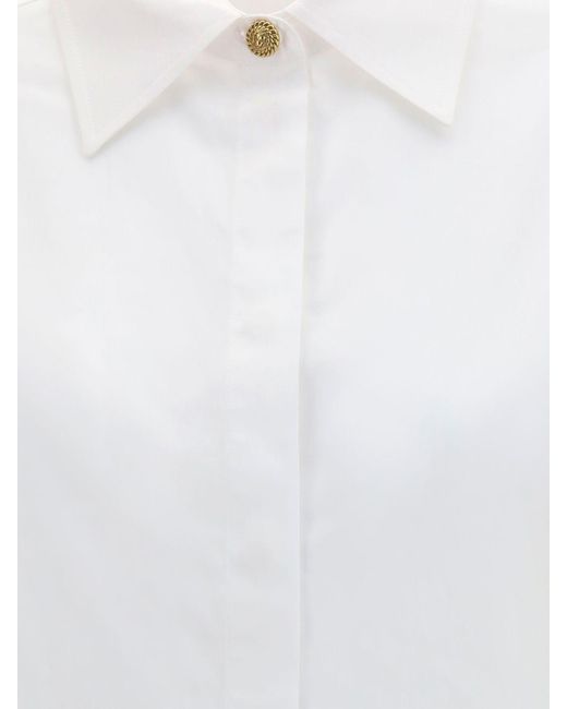 Balmain White Cotton Poplin Shirt With Concealed Buttoning
