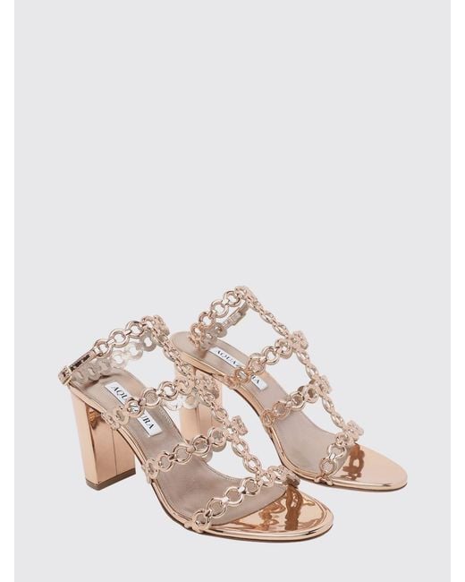 Aquazzura Natural High-Heeled Patent Leather T-Strap Sandals