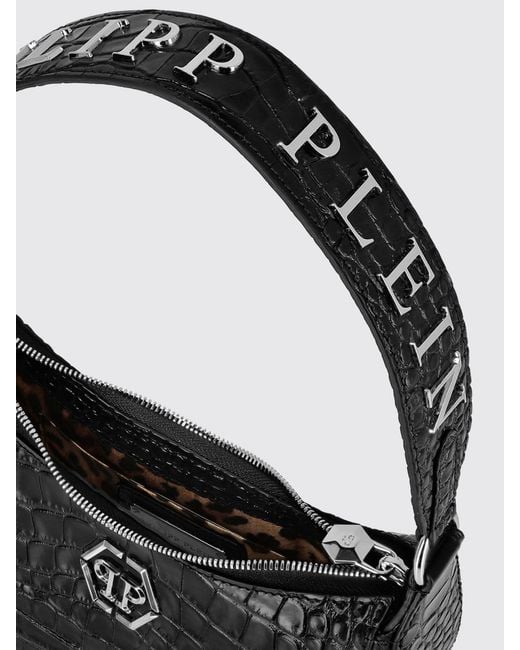 Philipp Plein Black Crocodile Print Leather Bag