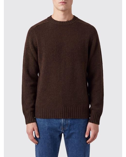 Sebago Brown Crewneck 100% Wool Jumper With Ribbed Trims for men