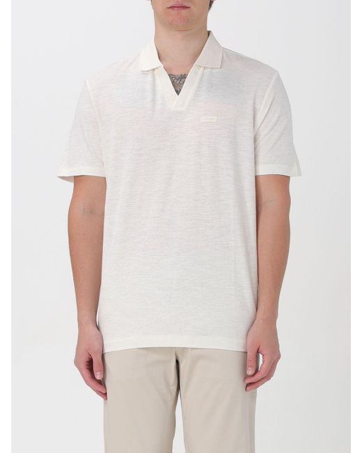 Polo in cotone organico e lino di Calvin Klein in White da Uomo