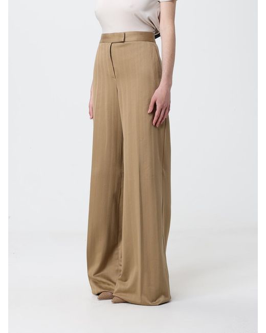 Max Mara Natural Pinstriped Cotton Flared Trousers