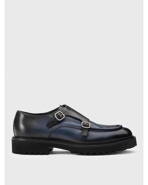 Doucal's Blue Leather Monk Strap Shoes for men