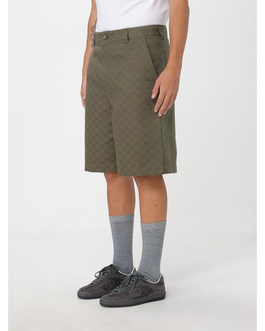 Gucci Green Patterned Cotton Shorts for men