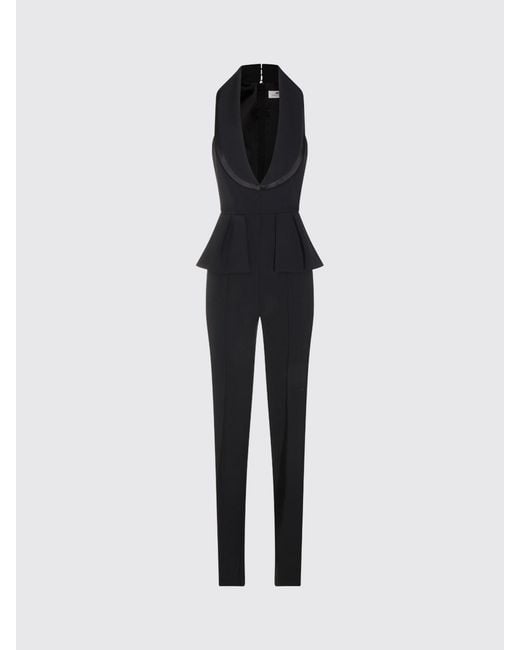 Elisabetta Franchi Black Slim Fit Long Jumpsuit With V-Neck And Ruffled Waist