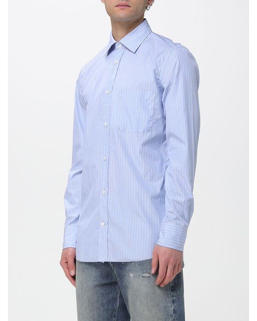 Maison Margiela Blue Striped Cotton Shirt for men