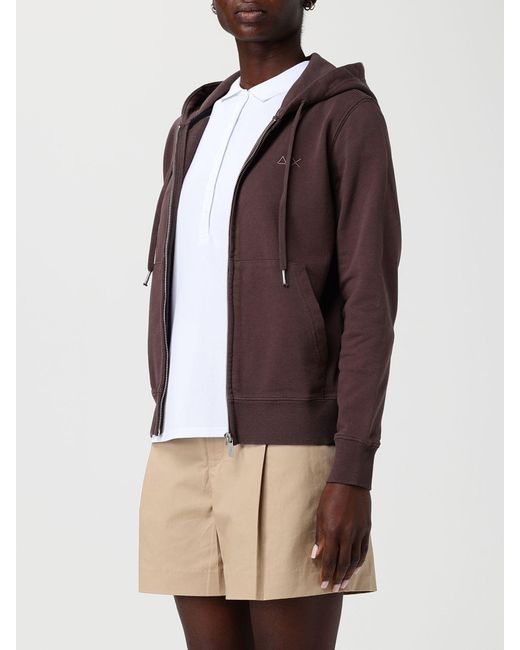 Sun 68 Brown Cotton Zip-Up Hoodie