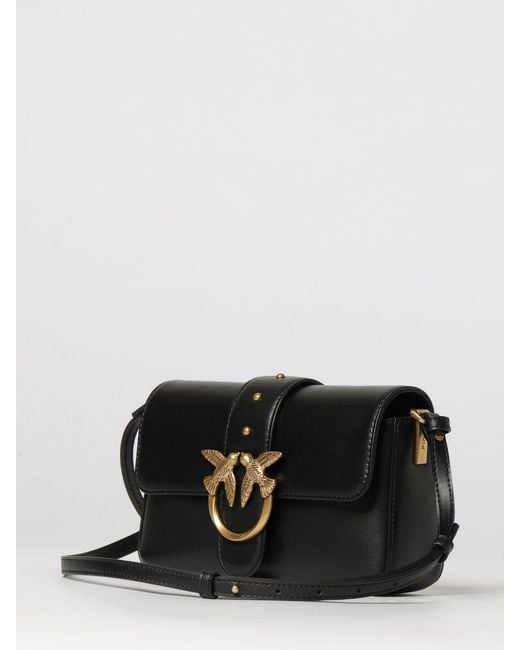 Pinko Black Love One Slouchy Foldover Leather Bag