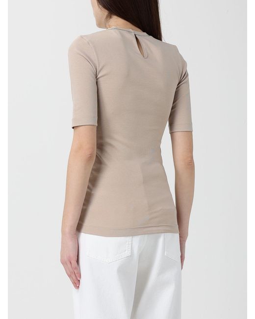 Brunello Cucinelli Natural Cotton T-Shirt With Nickel-Free Monile