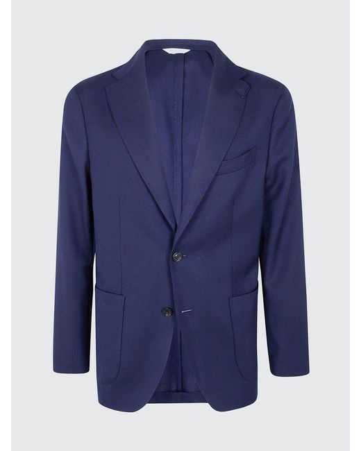 Boglioli Blue Single-Breasted Pure Wool Blazer With Patch Pockets for men