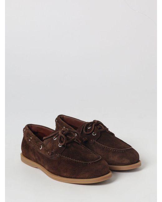 Etro Brown Paisley Print Suede Boat Loafers for men