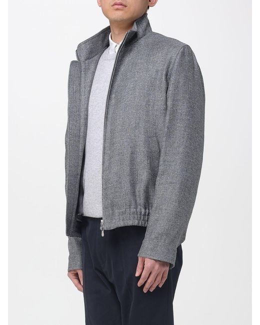 Brunello Cucinelli Gray Wool And Linen Blend Bomber Jacket for men