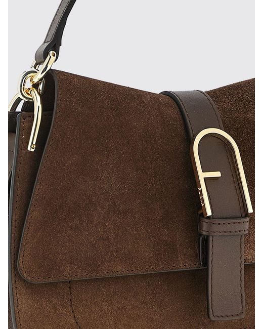 Furla Brown Flow Smooth Leather Shoulder Bag With Removable Strap