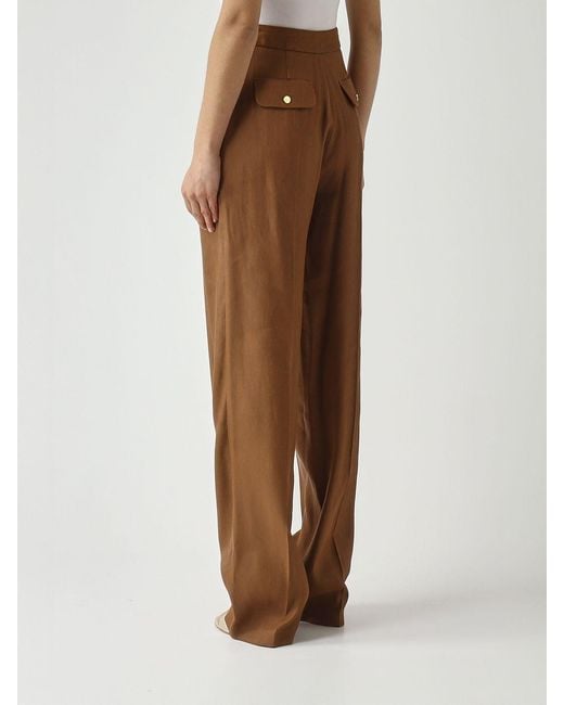 Elisabetta Franchi Brown Linen Blend Palazzo Trousers