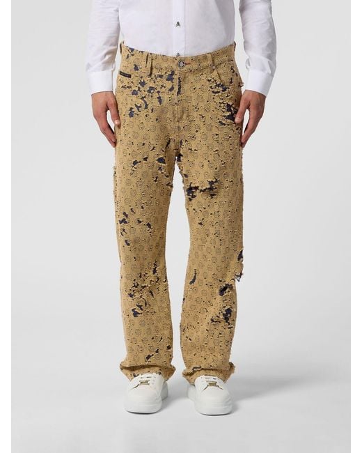 Philipp Plein Natural Destroyed Beach Wide Leg Jeans for men