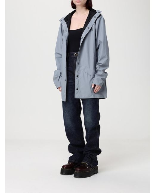 Rains Blue Hooded Waterproof Polyester Raincoat