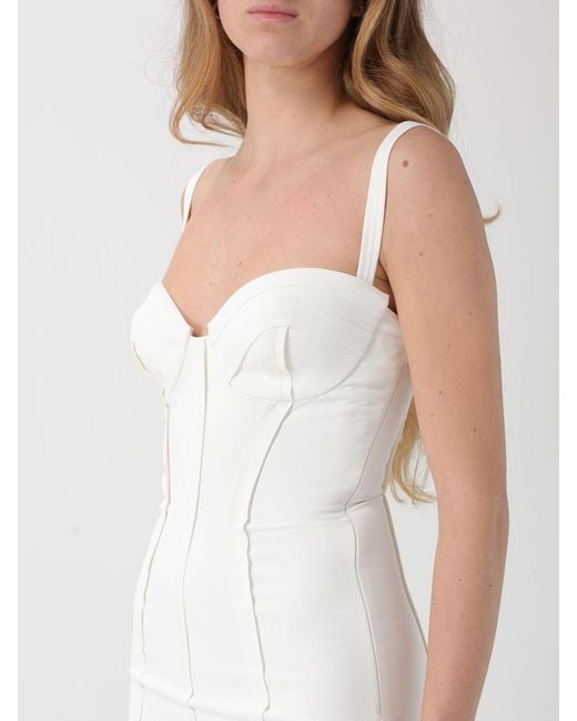 Elisabetta Franchi White Light Crêpe Dress With Raw Cut Fabric