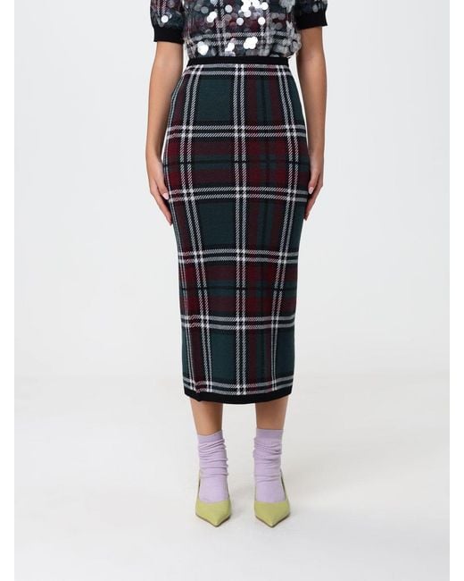N°21 Blue Check Virgin Wool Knit Pencil Skirt With High Elasticated Waist