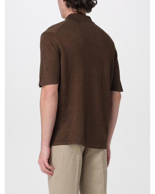 Roberto Collina Brown Linen Polo Shirt for men