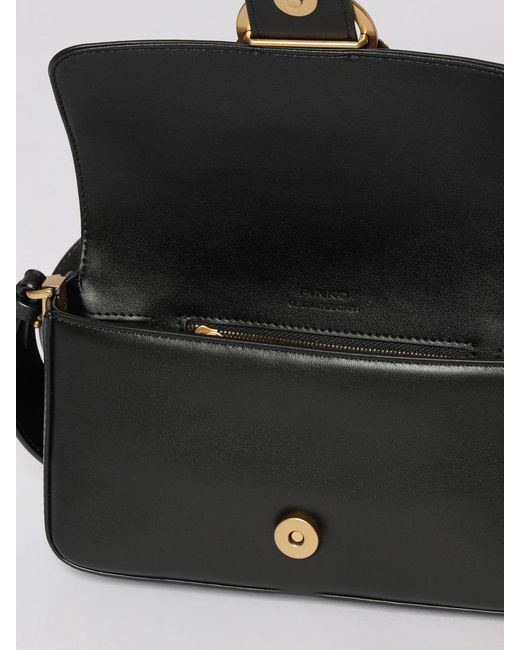 Pinko Black Love One Slouchy Foldover Leather Bag