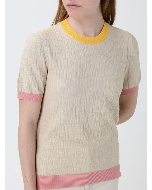 Fendi Natural Cotton And Silk Crew Neck Pullover