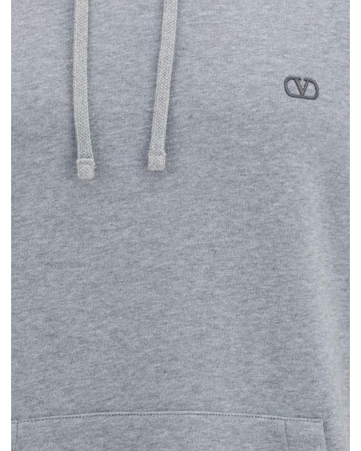 Valentino Garavani Gray Vlogo Embroidered Cotton Hoodie for men