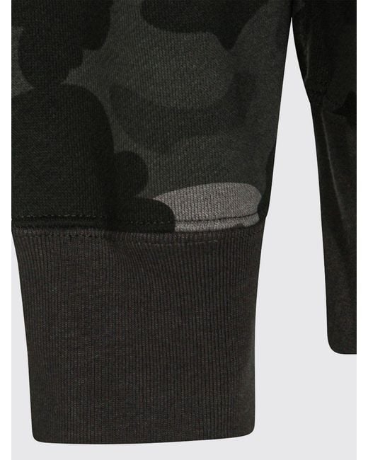 A Bathing Ape Black Slim Fit Camouflage Print Cotton Jumper With Logo for men