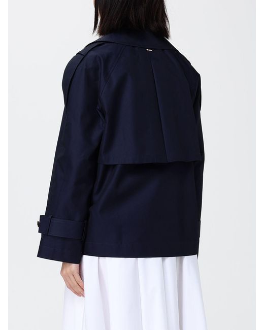 Twinset Blue Double-Breasted Cotton Blend Trench Coat